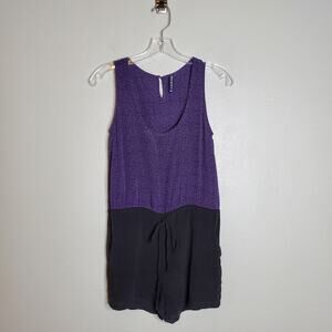 Casual Relaxed Spotted 100% Silk Romper XS Black Purple Colorblock Loungewear